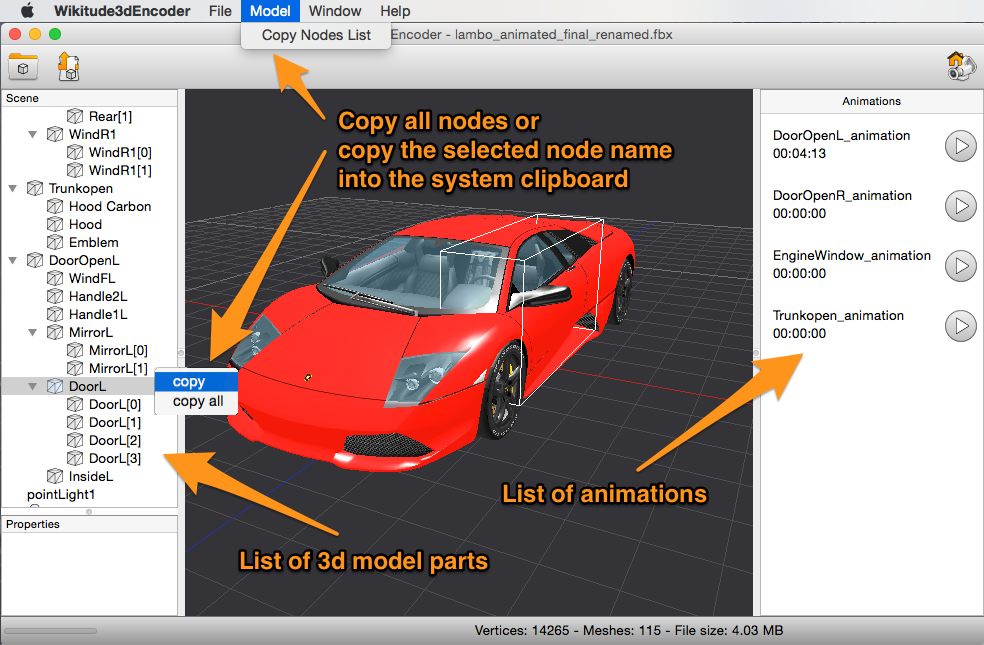 Copy identifiers of model parts with the 3D Encoder