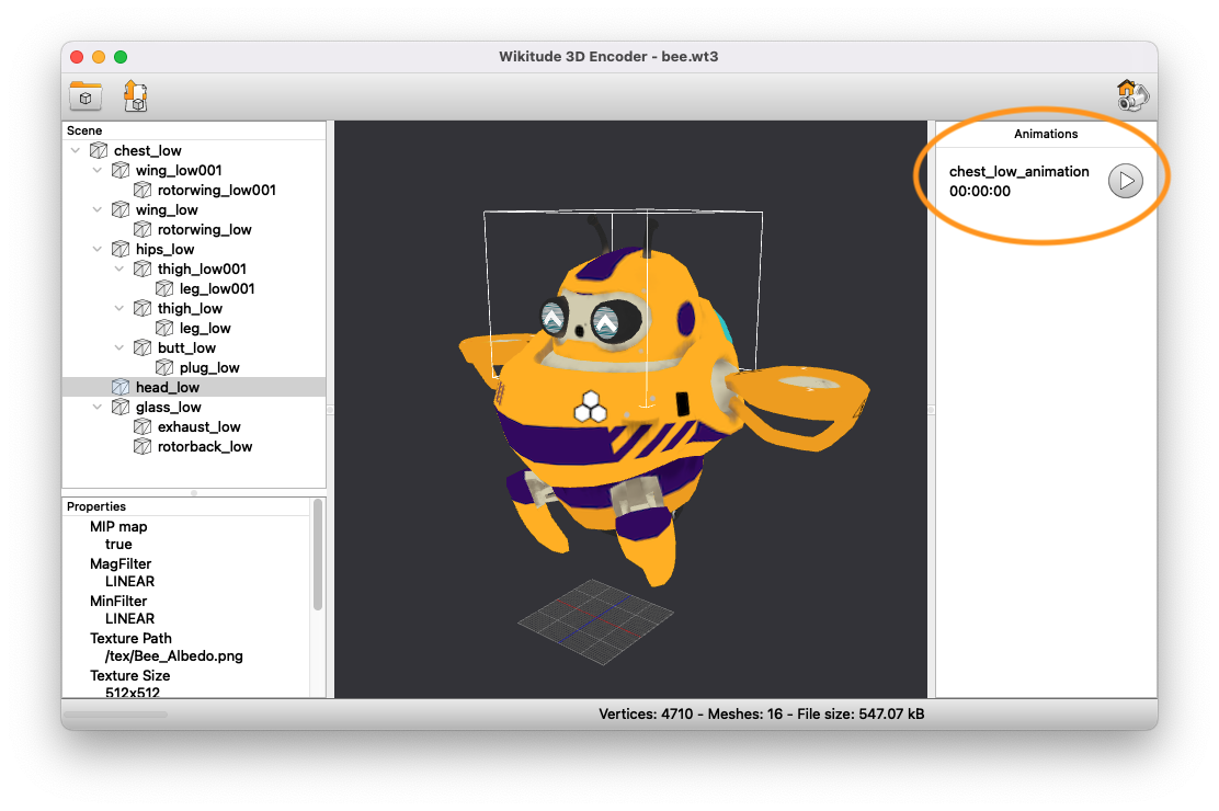 Animation listed in Wikitude 3D Encoder